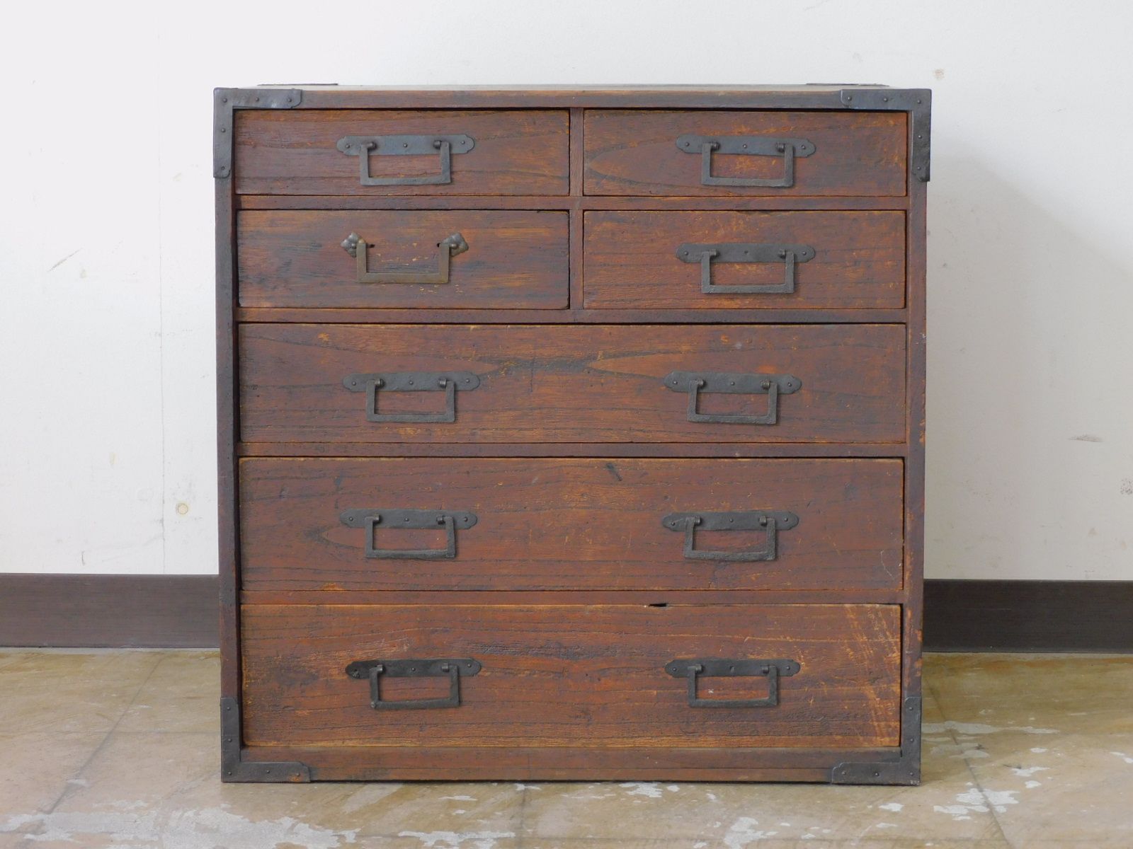 古民芸 角手の小引出し 7杯 HK-a-05690 / 無垢材 レターケース 抽斗