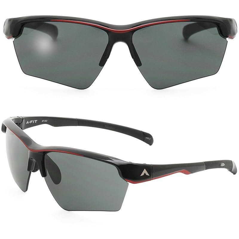 エーフィット 偏光サングラス メンズ スポーツ ゴルフ ランニング 野球用 UVカット UV400対応 ブラック レッド 偏光スモークレンズ AF-802PSM-C2