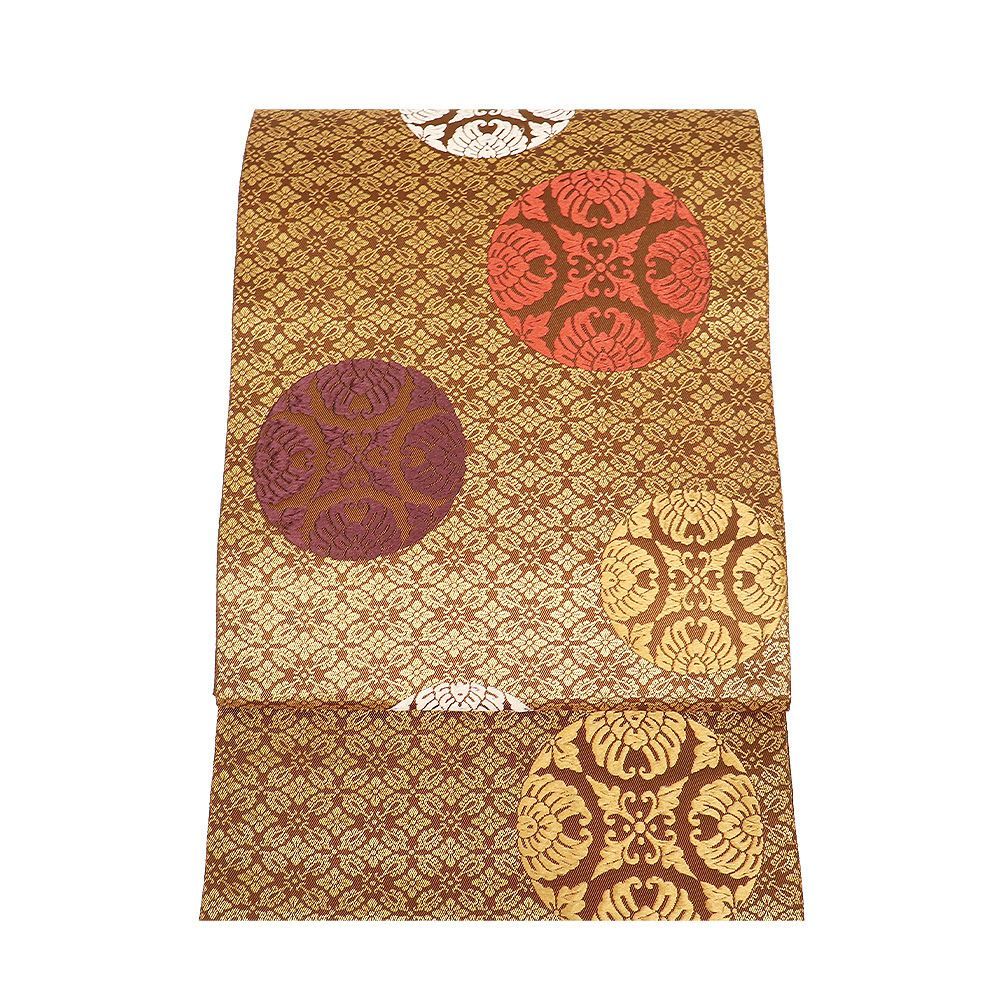 礼装用 袋帯 正絹 赤茶 金 唐織 四つ割華文 花菱七宝文 Lサイズ F 8425 レディース ギフト フォーマル 30代 40代 50代