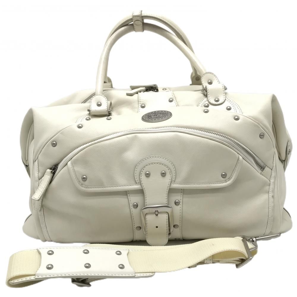 ダンスウィズドラゴン ボストンバッグ 白 スタッズ 内外ポケットゴルフ
