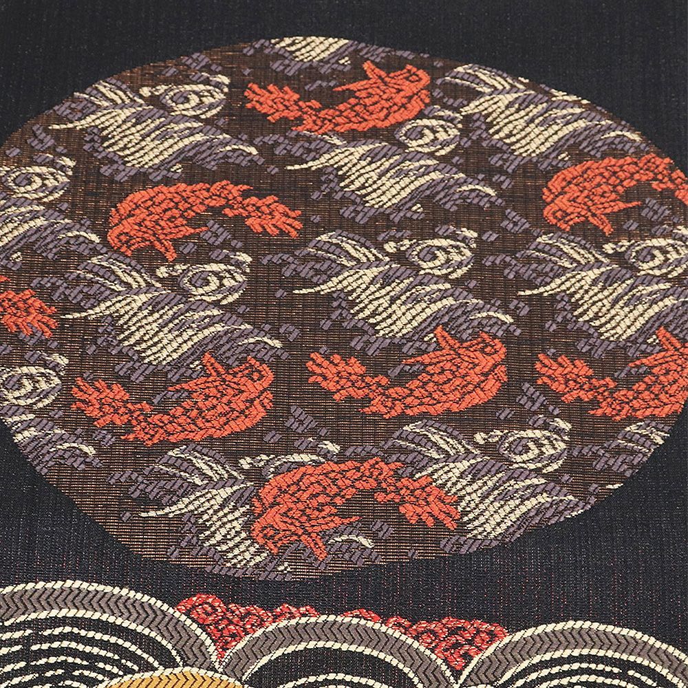  訪問着用 袋帯 正絹 黒 金茶 荒磯 青海波 霞文 荒波 Lサイズ F 8426 レディース ギフト セミフォーマル 30代 40代 50代 袋帯 帯