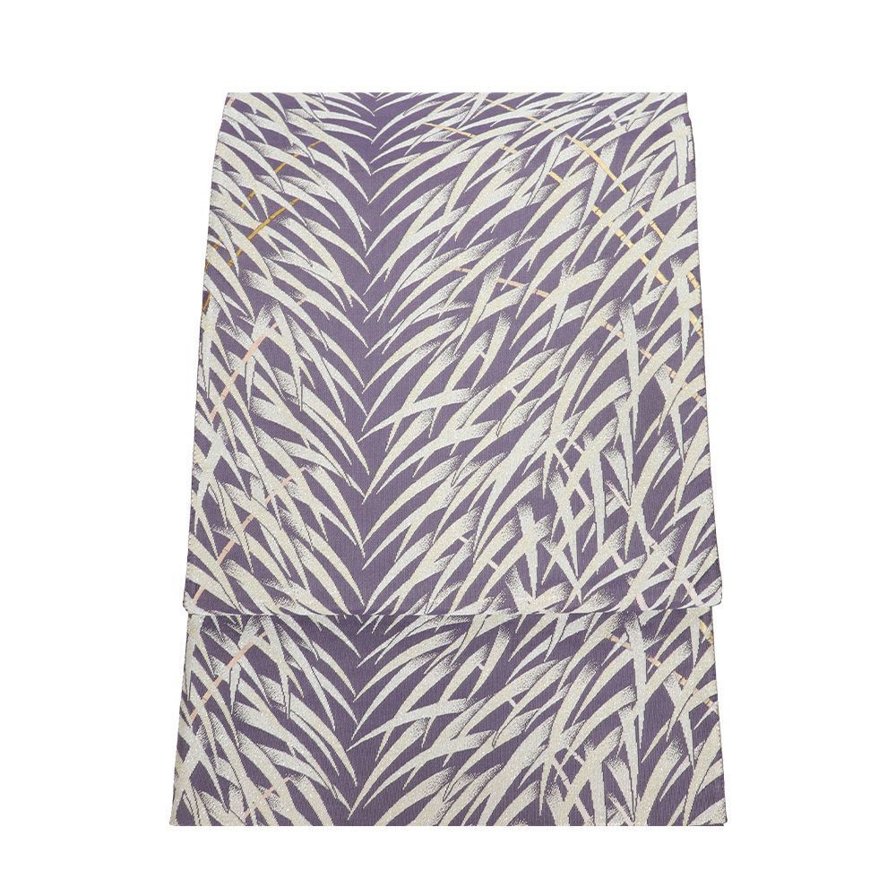 鎌倉友禅 創始者 坂井教人 訪問着用 袋帯 正絹 嵯峨野篁道 グレー紫 ベージュ 銀 Lサイズ F 8427 ギフト セミフォーマル