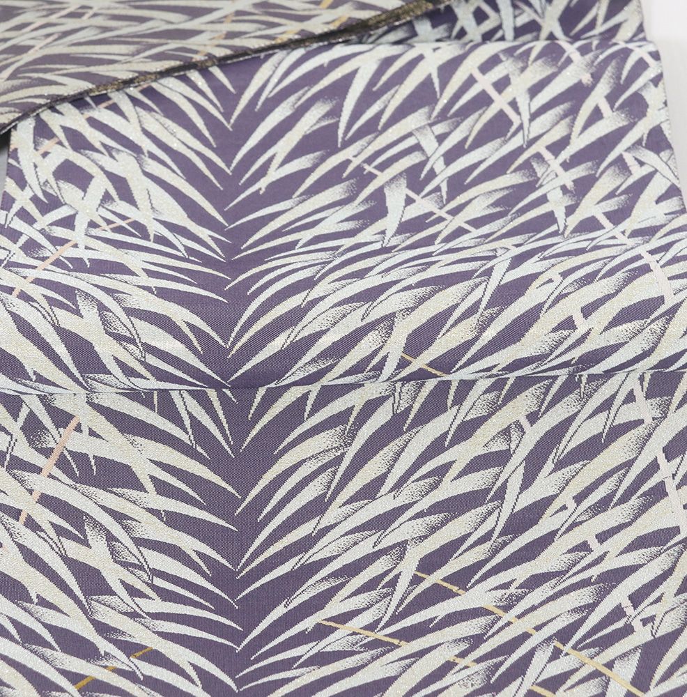  鎌倉友禅 創始者 坂井教人 訪問着用 袋帯 正絹 嵯峨野篁道 グレー紫 ベージュ 銀 Lサイズ F 8427 ギフト セミフォーマル 袋帯 帯