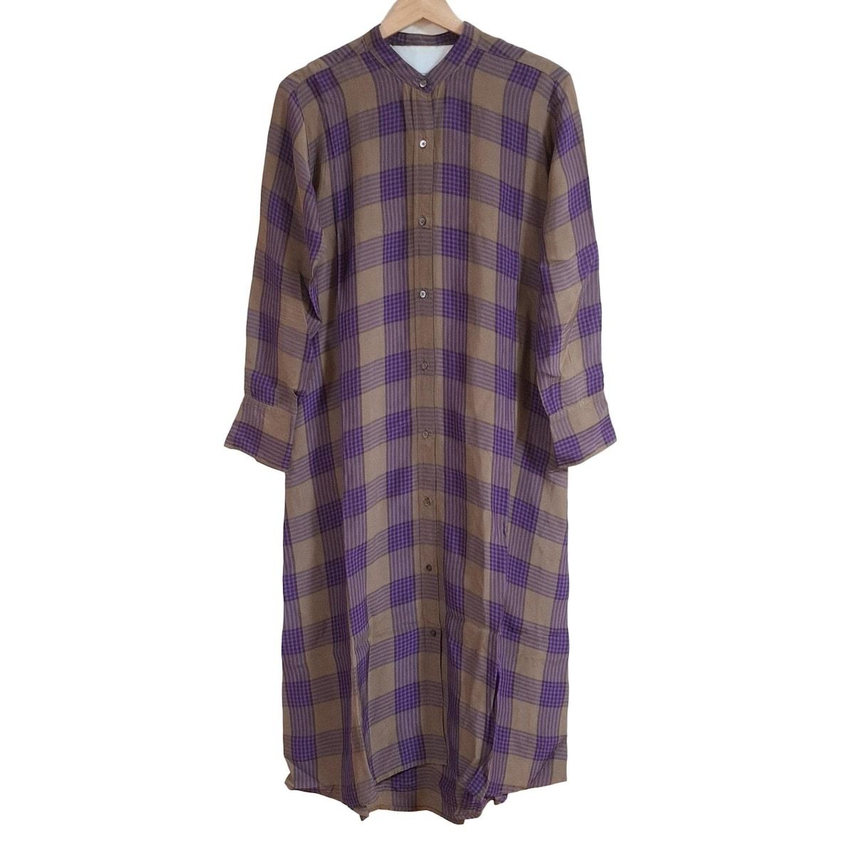TICCA ティッカ ワンピース サイズF レディース - ブラウン×パープル 長袖 ロング チェック柄 シャツワンピ