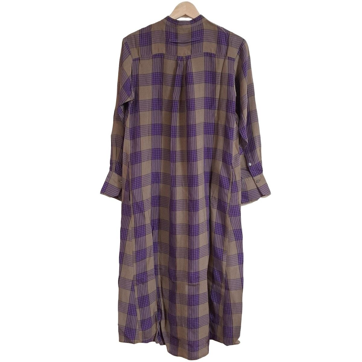 TICCA ティッカ ワンピース サイズF レディース - ブラウン×パープル 長袖 ロング チェック柄 シャツワンピ