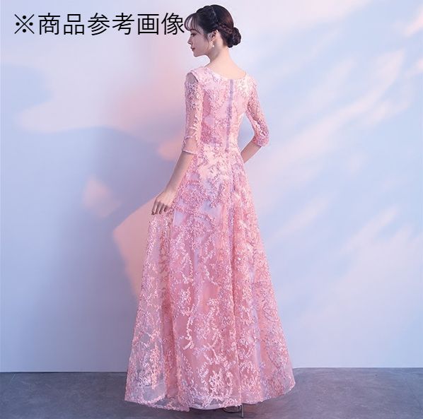 S アプリコット ロングドレス 袖付き 演奏会 ロングドレス 母親 結婚式ワンピース ドレス 大人 ピアノ 発表会 ドレス 大人 演奏会用ドレス ロングドレス パーティードレス 二次会 結婚式 発表会 dc183l6