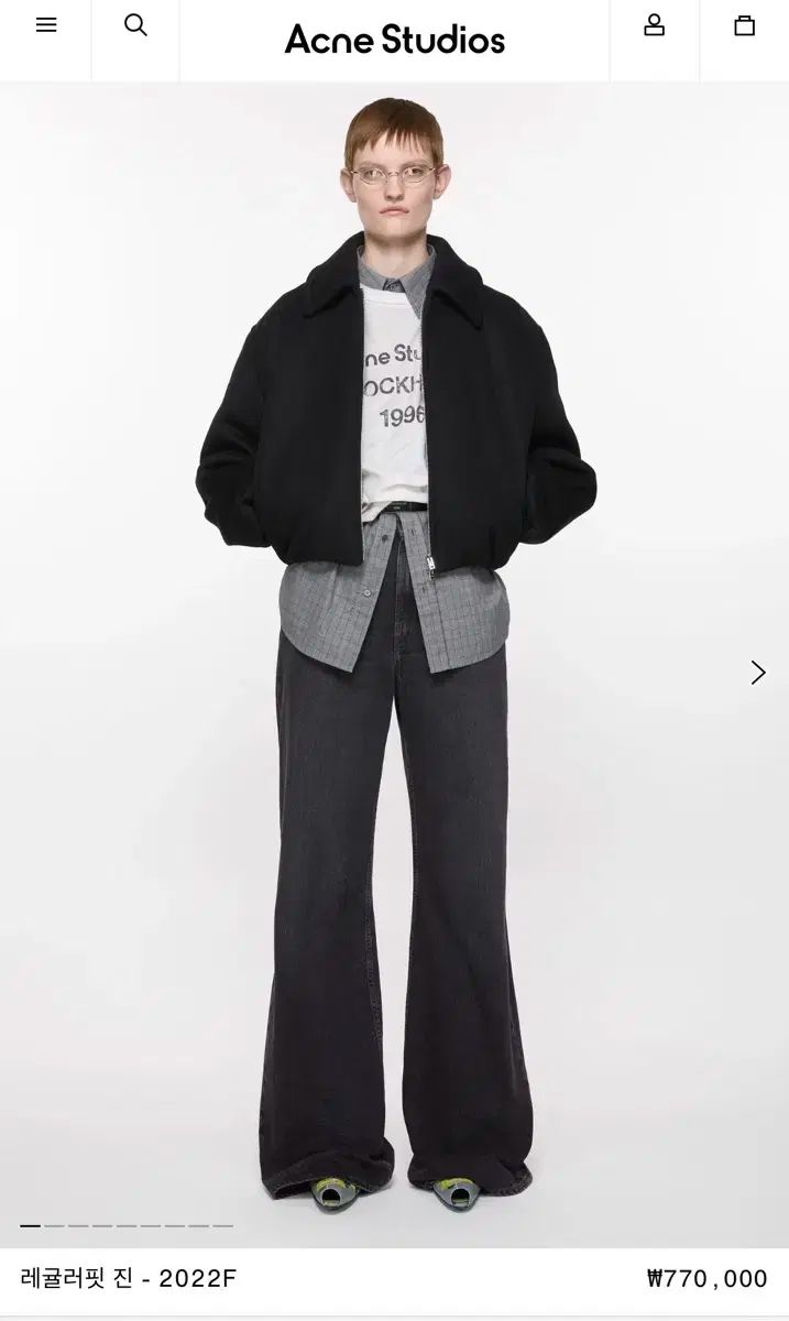 アクネ ブラック インディゴデニム ワイド フ フィット