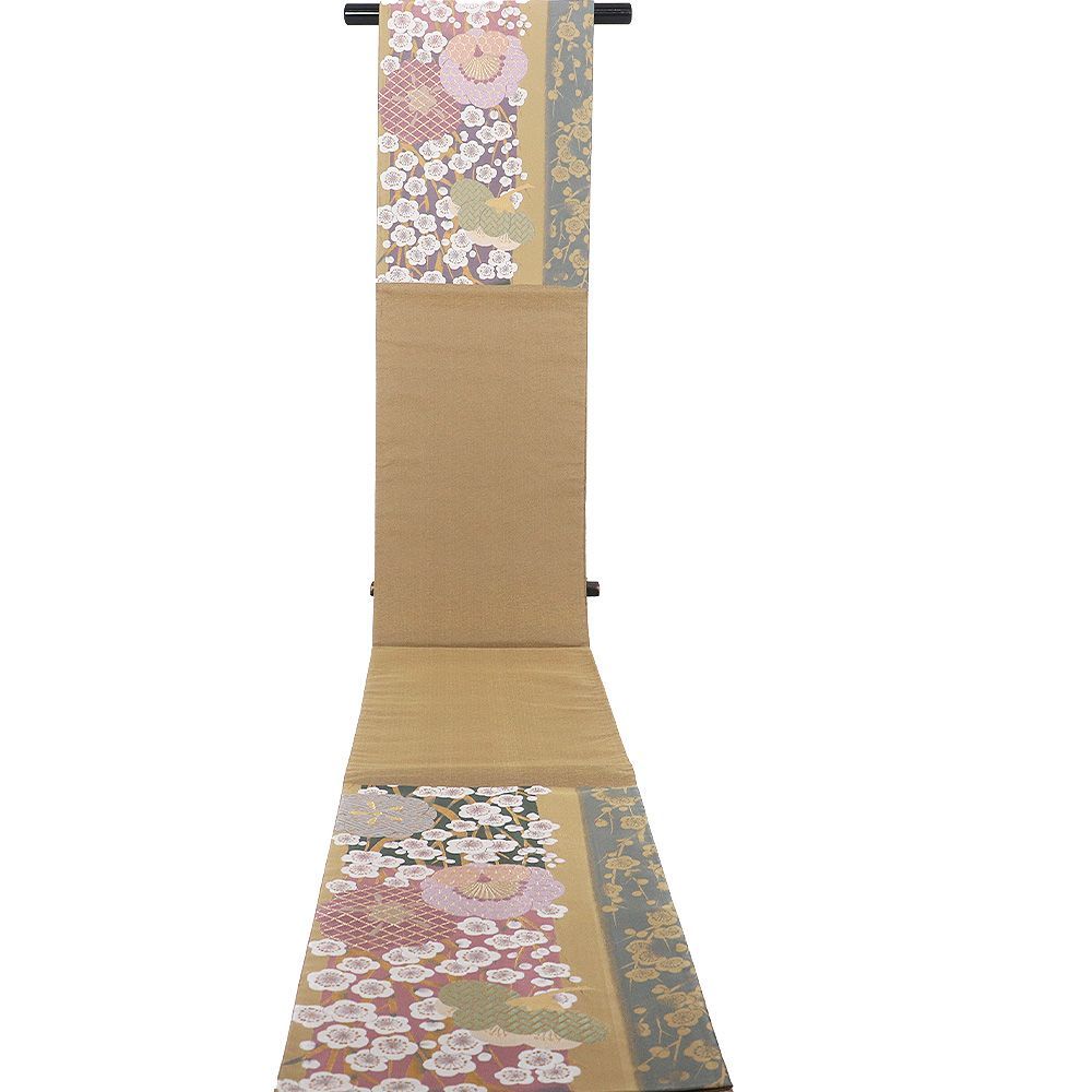  訪問着用 西陣織袋帯 正絹 紹巴 緑 薄緑 グレー 梅 Mサイズ F 8430 レディース ギフト セミフォーマル 袋帯 帯