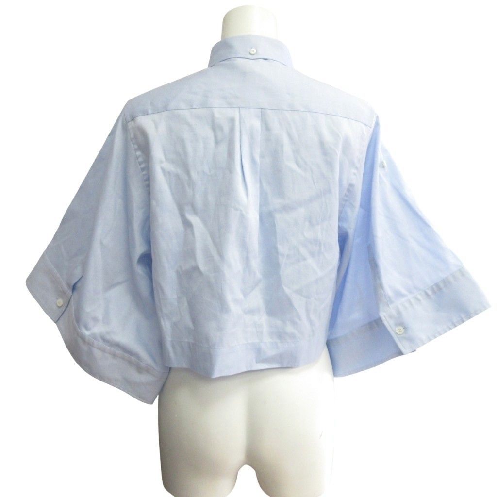 ハイク HYKE 24SS ボタンダウンベルスリーブシャツ 半袖 ブラウス ショート丈 オーバーサイズ 241-15208 008 青 サックスブルー 1 S IBO84