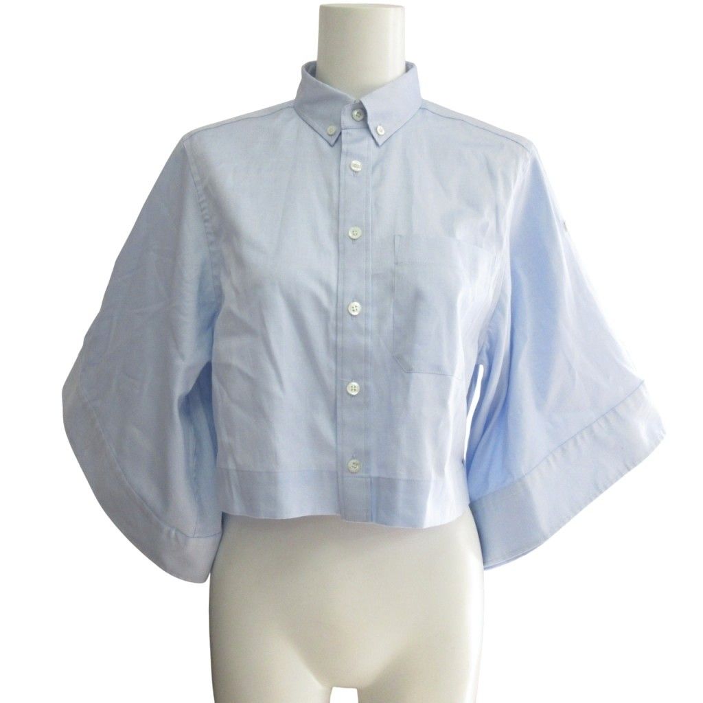 ハイク HYKE 24SS ボタンダウンベルスリーブシャツ 半袖 ブラウス ショート丈 オーバーサイズ 241-15208 008 青 サックスブルー 1 S IBO84