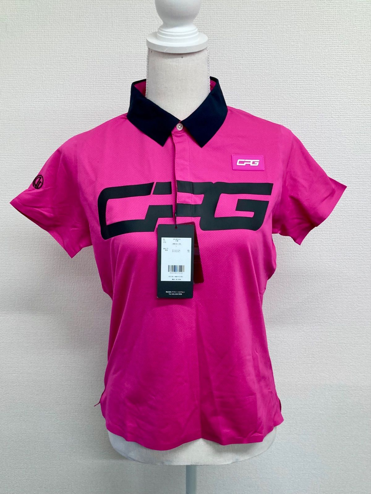CPG GOLF 半袖ポロシャツ その他ゴルフ用品 ピンク×黒 後ろセンターライン ビッグロゴ レディース L ゴルフウェア サンバイザー 靴下 グローブ レディース用