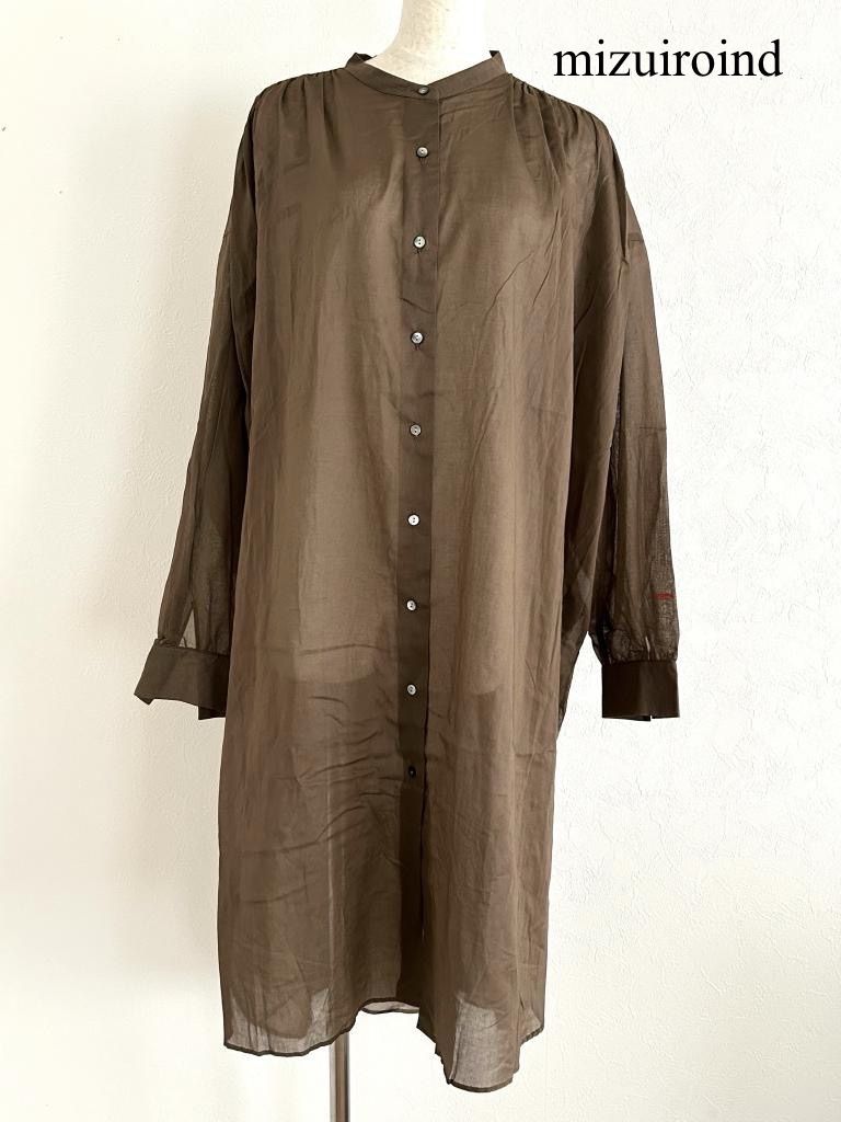 mizuiroind ミズイロインド バンド シアーロングギャザーシャツワンピース シャツ F フリーサイズ 大人 おしゃれ お出掛け 6459362