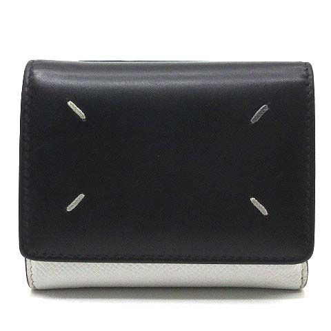 メゾンマルジェラ Maison Margiela 4ステッチ 三つ折り 財布 レザー コンパクト ウォレット P 5787 HA 202 バイ ブラック ホワイト AA