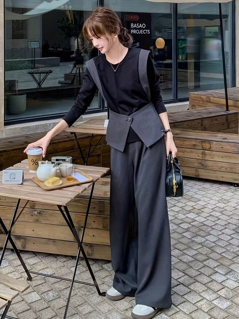 大きいサイズ セットアップ レディース 体型カバー 韓国風 配色トップス パンツ ぽっちゃりさん向け プラスサイズ 上下セット カジュアル 2点セット