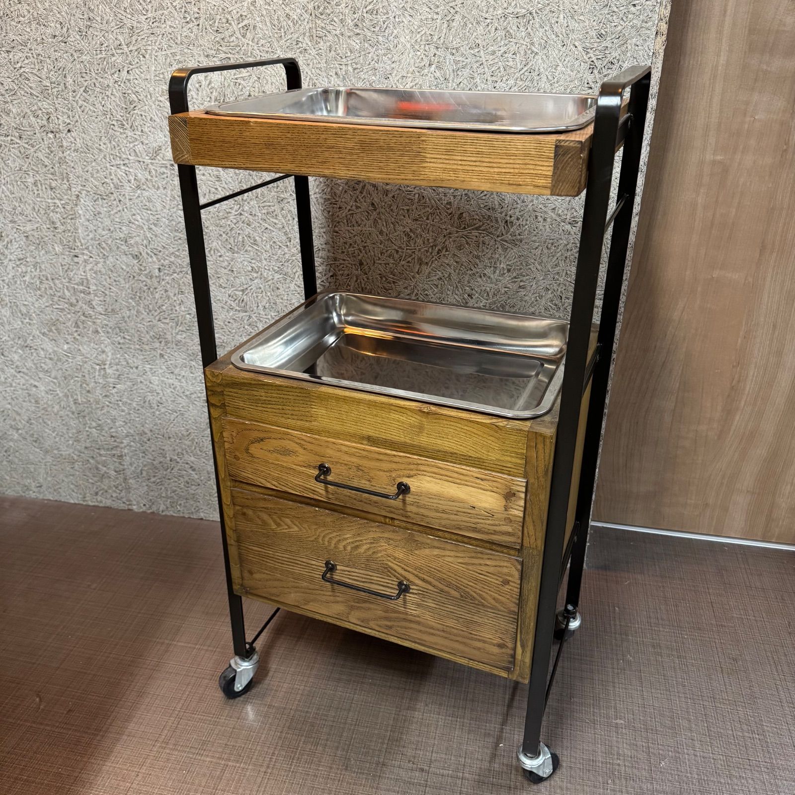 マテリ キャスター付きワゴン 木製 ウッドワゴン 理美容室にどうぞ