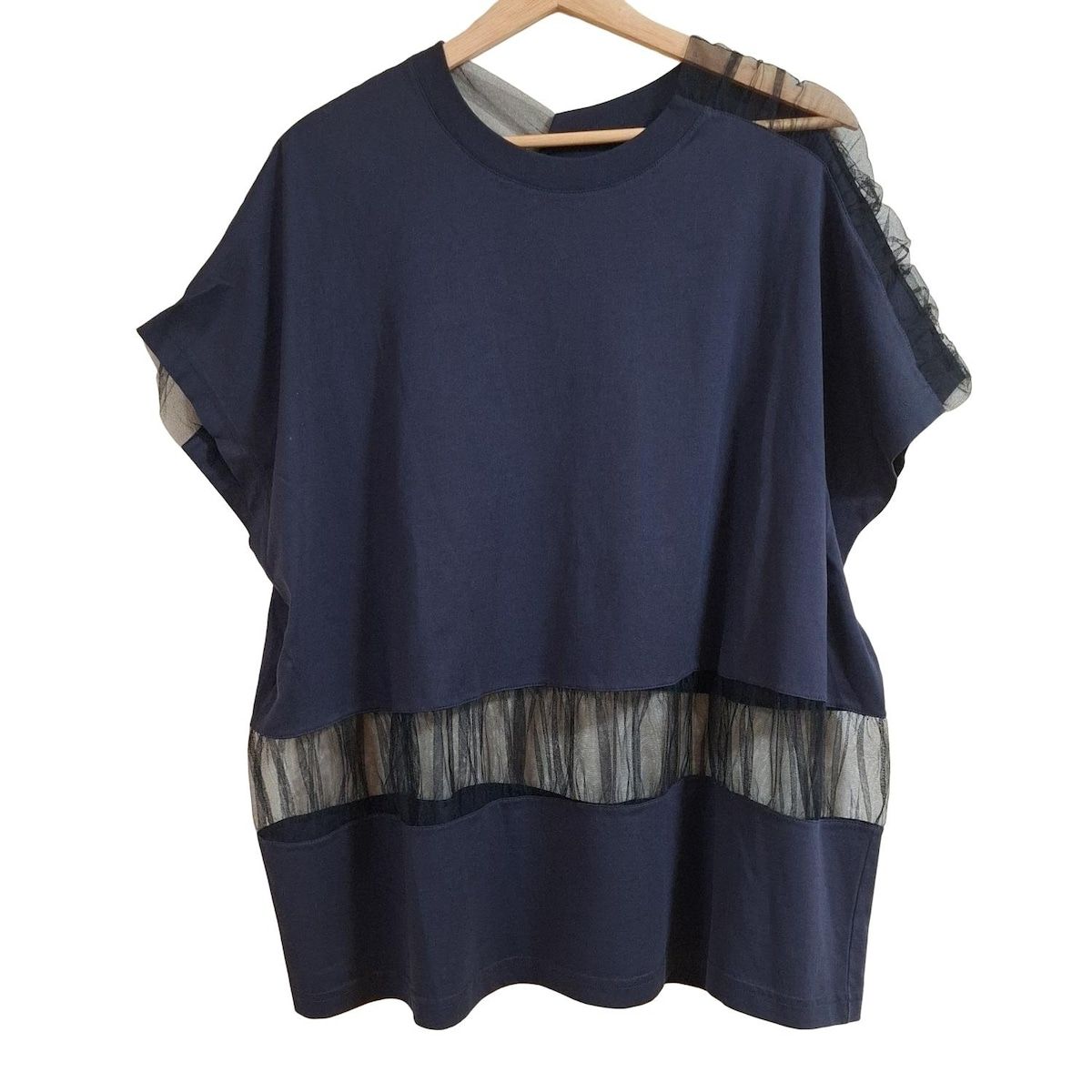 Maison Margiela メゾンマルジェラ 半袖カットソー サイズXS レディース - S51GC0400 ダークネイビー×黒 クルーネック レース