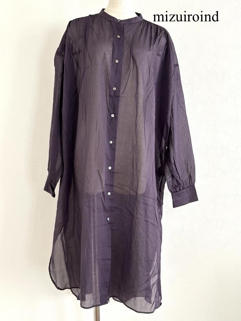 mizuiroind ミズイロインド バンド シアーロングギャザーシャツワンピース シャツ F フリーサイズ 大人 おしゃれ お出掛け 6459363