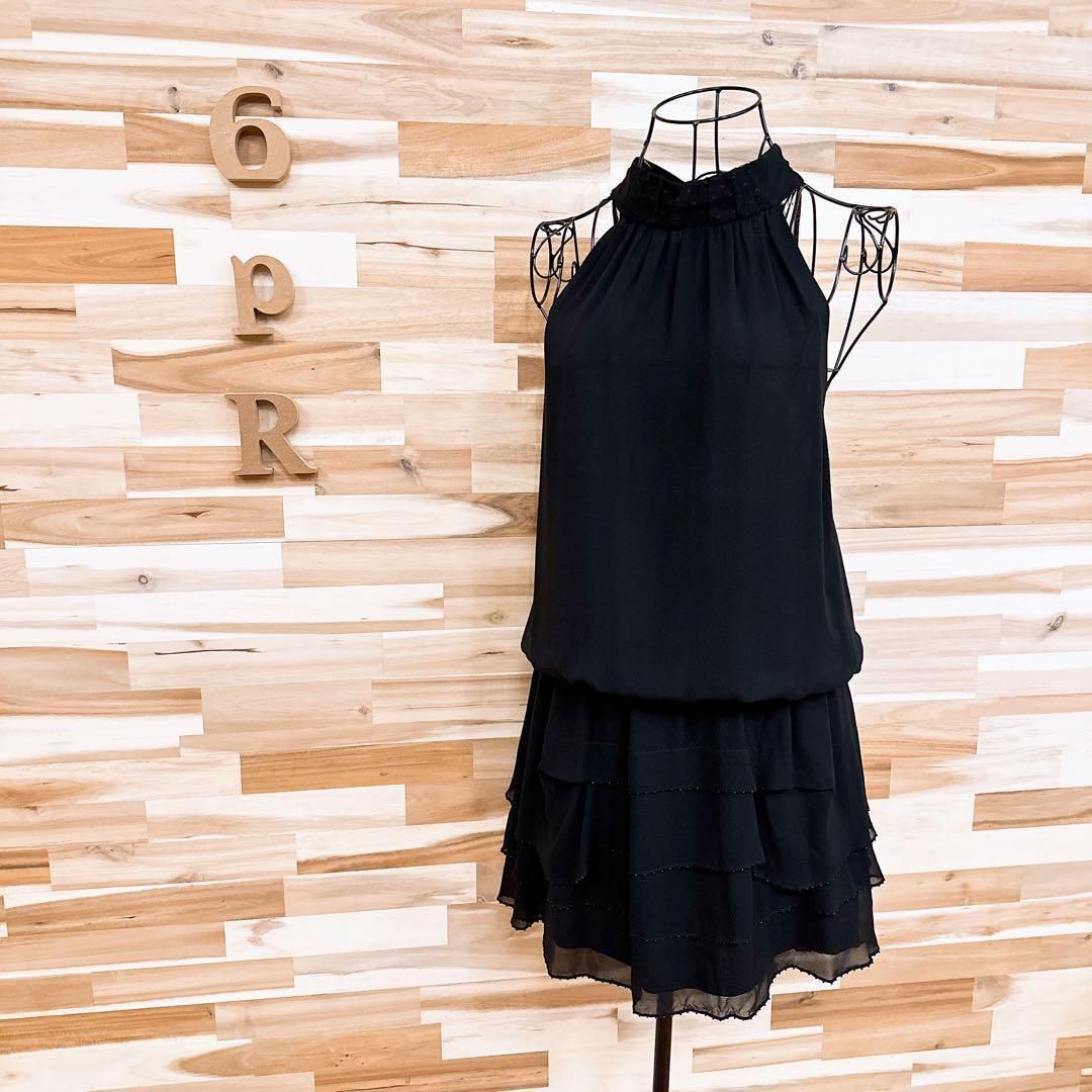 ソブ レース ドッキング ノースリーブ ドレス ワンピース シルク ビジュー黒