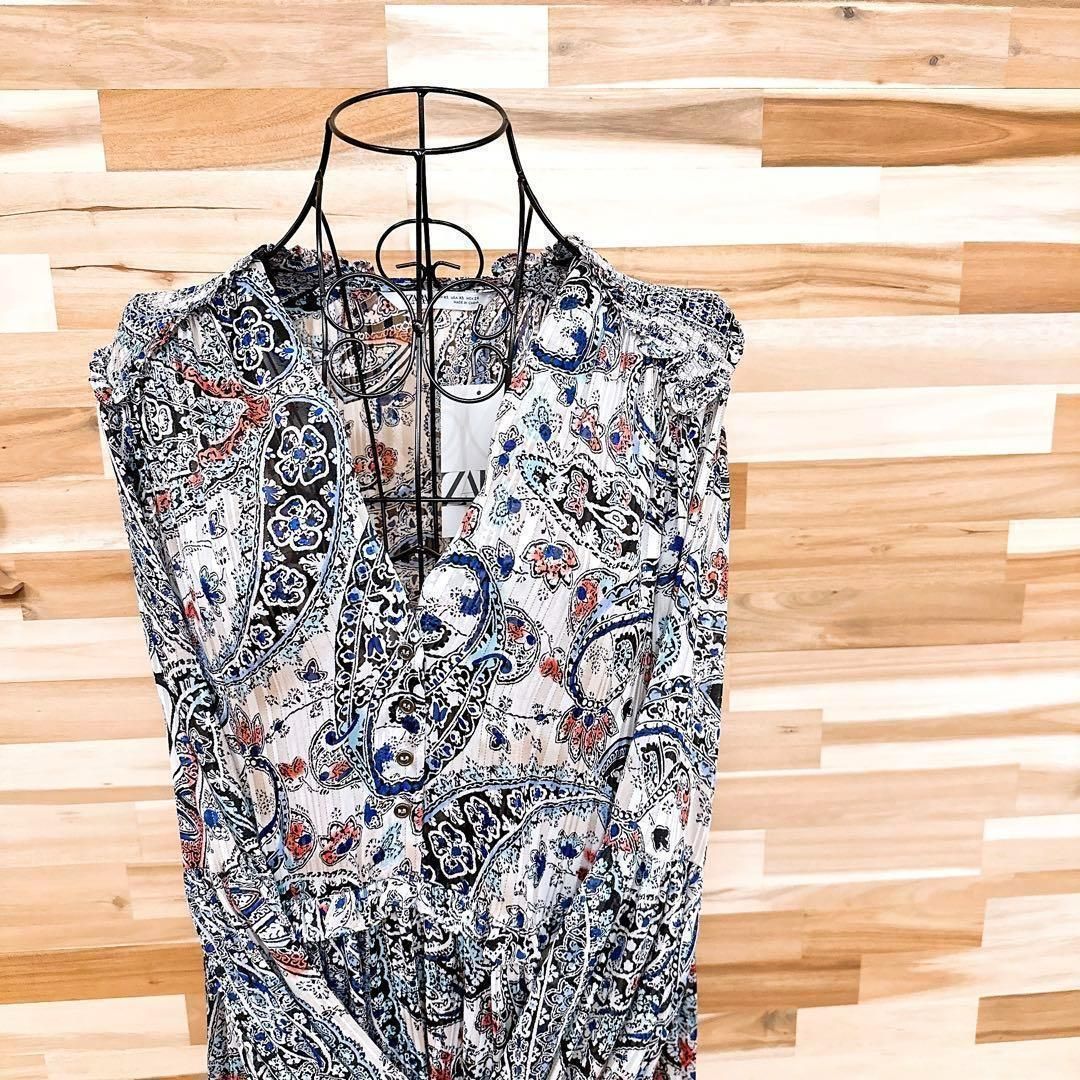 ザラ キラキラ メタル糸 ペイズリー柄 ロング マキシ ワンピース XS