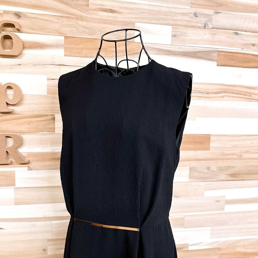 ザラ ノースリーブ ドレス ワンピース ビジネス パーティー L 黒×ゴールド