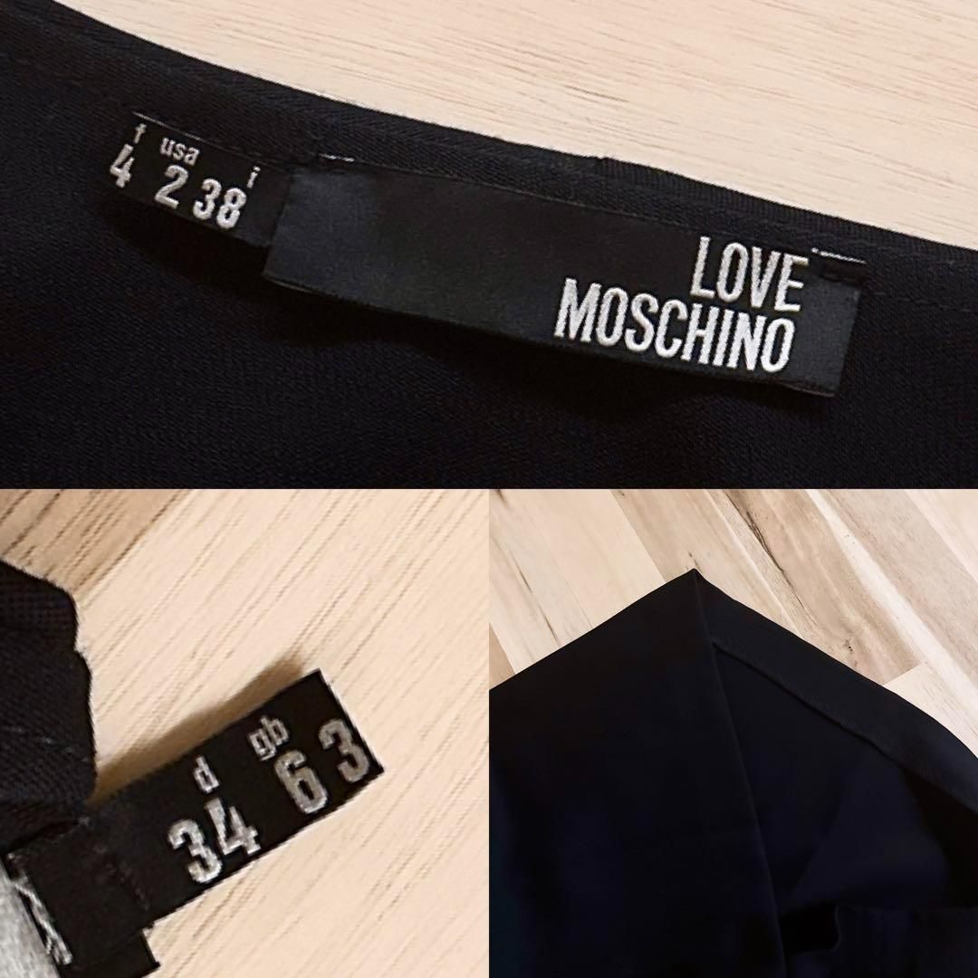  ラブモスキーノ Vネック サイド リボン ノースリーブ ワンピース 黒ブラック ノースリーブ ひざ丈ワンピース