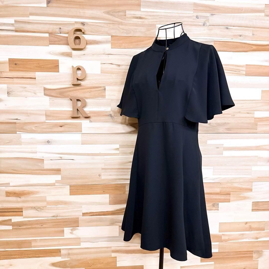 ザラ キーネック フリル スリーブ ドレス ワンピース セクシー M黒ブラック