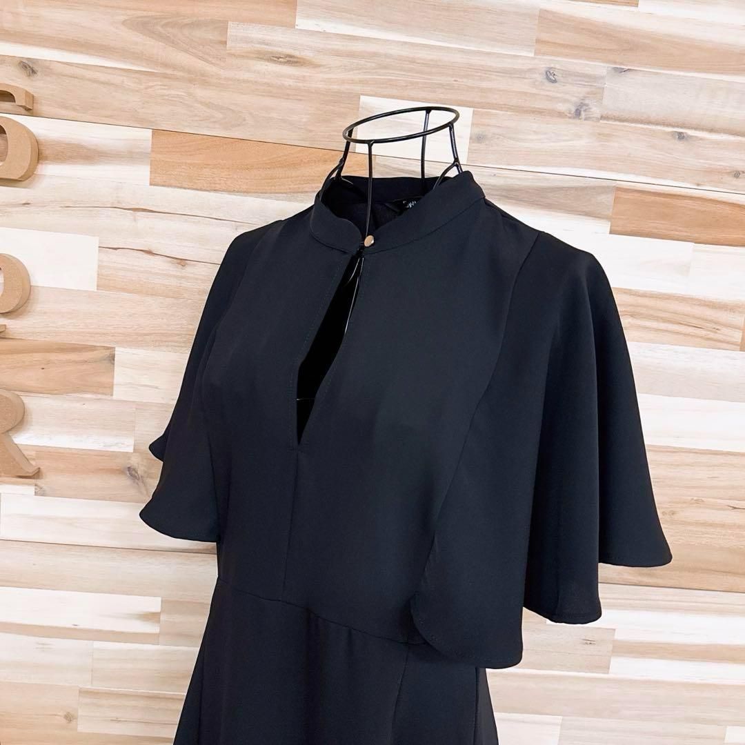 ザラ キーネック フリル スリーブ ドレス ワンピース セクシー M黒ブラック