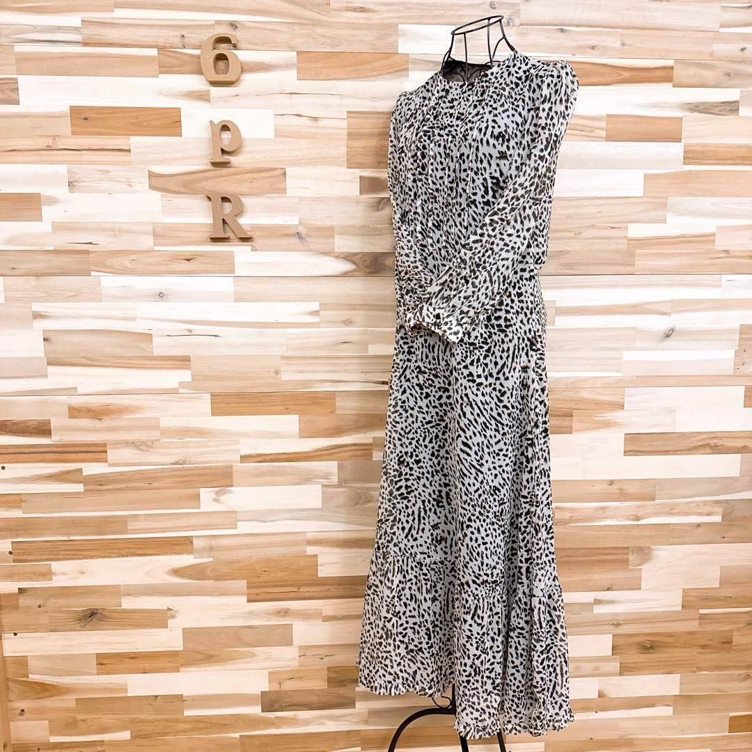 ザラ レオパード ロング ティアード ワンピース アニマル S ベージュ×茶