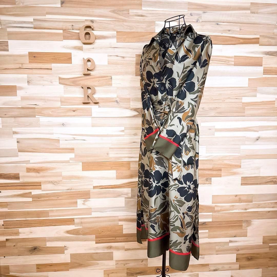 ザラ ミリタリー カモフラ フラワー ロング ワンピース XS カーキ×黒