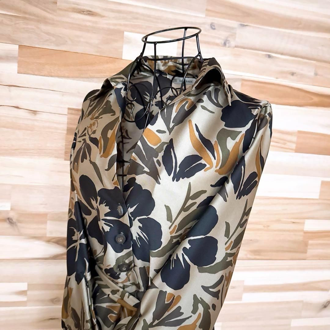 ザラ ミリタリー カモフラ フラワー ロング ワンピース XS カーキ×黒