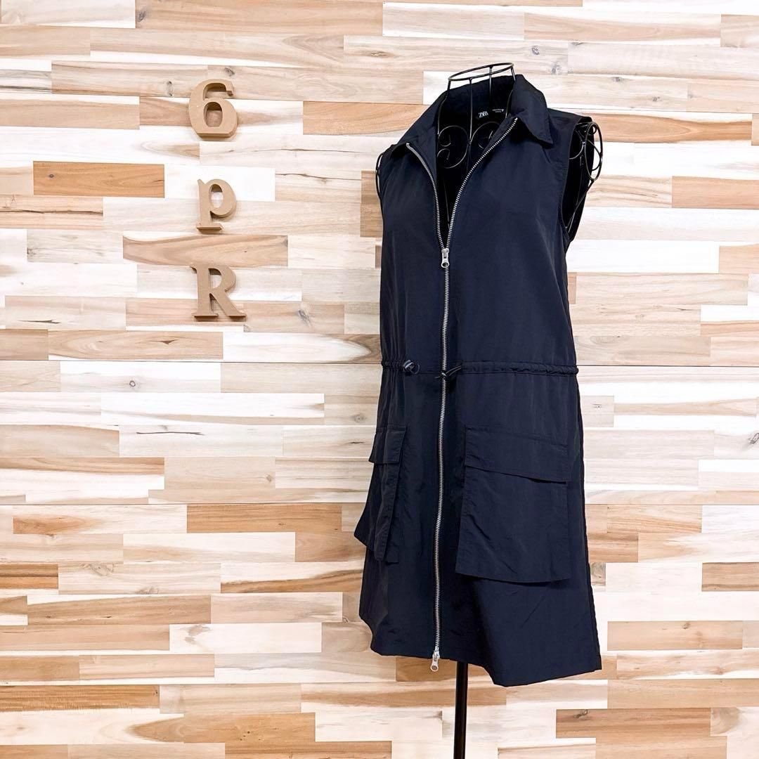 ザラ ノースリーブ ロング ジップアップ ベスト ワンピース XS 黒 銀