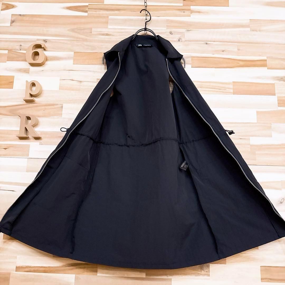  ザラ ノースリーブ ロング ジップアップ ベスト ワンピース XS 黒×銀 ノースリーブ ひざ丈ワンピース