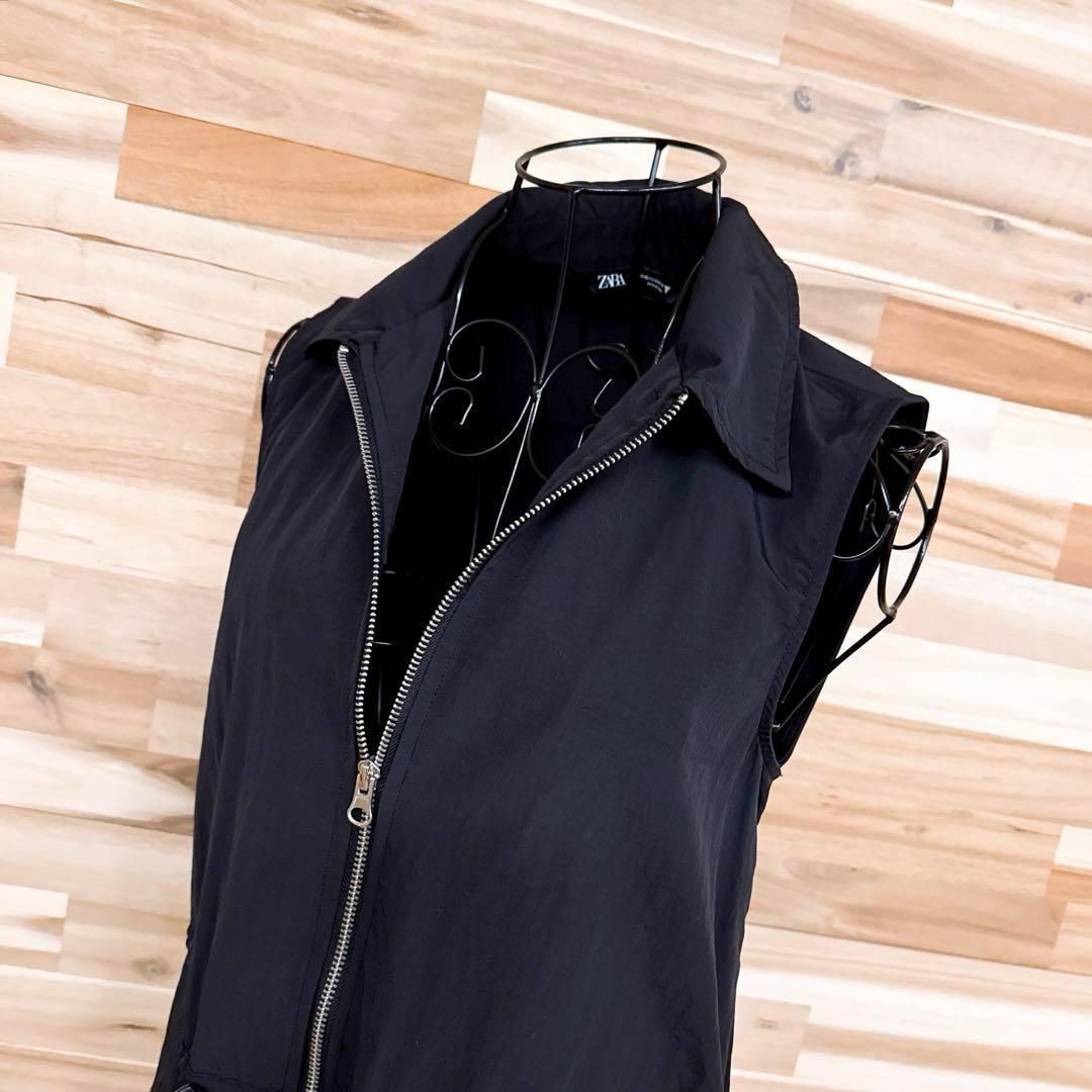 ザラ ノースリーブ ロング ジップアップ ベスト ワンピース XS 黒×銀
