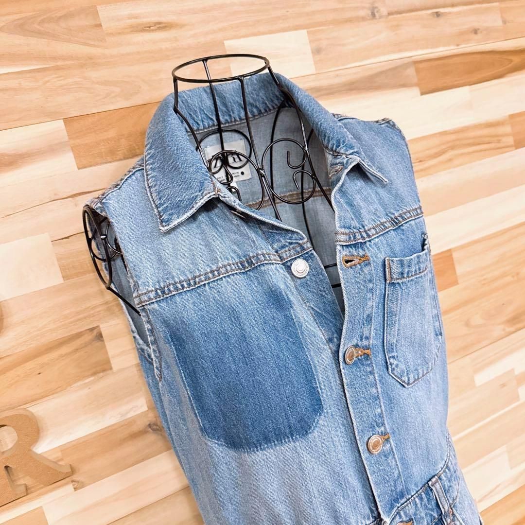  ザラ デニム アシンメトリー ポケット ノースリーブ ロング ワンピース S青 ノースリーブ カットソーワンピース