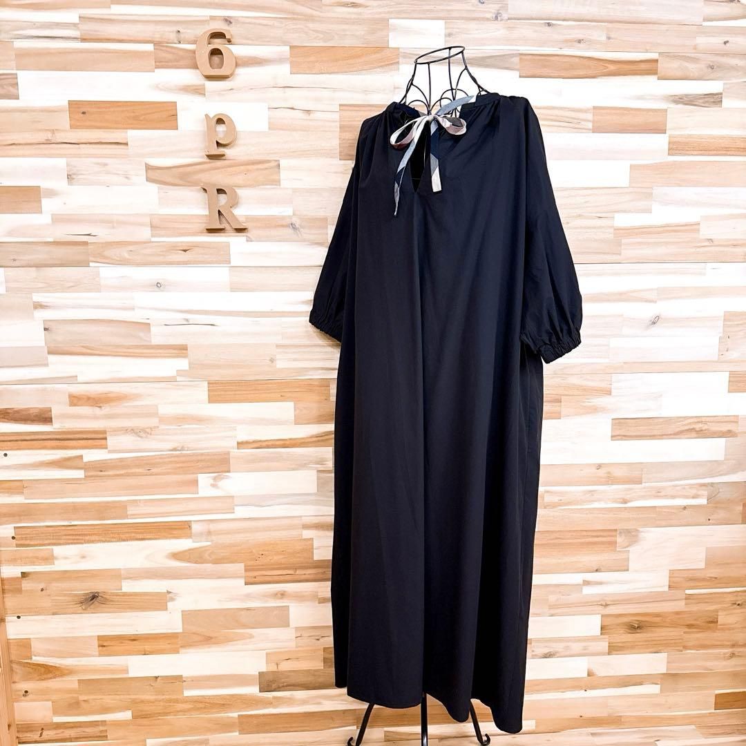 シービークレストブリッジ オーバーサイズ ロング ワンピース チェック M 黒