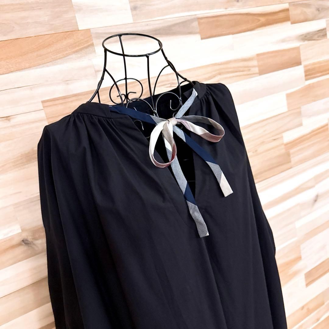  シービークレストブリッジ オーバーサイズ ロング ワンピース チェック M 黒 半袖 カットソーワンピース