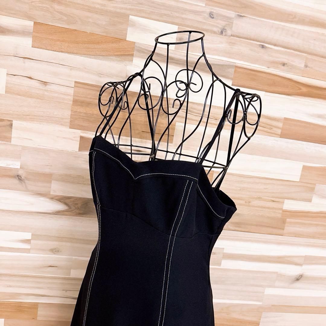 ザラ 刺繍 ステッチ ロング キャミ ワンピース シンプル M 黒ブラック×白