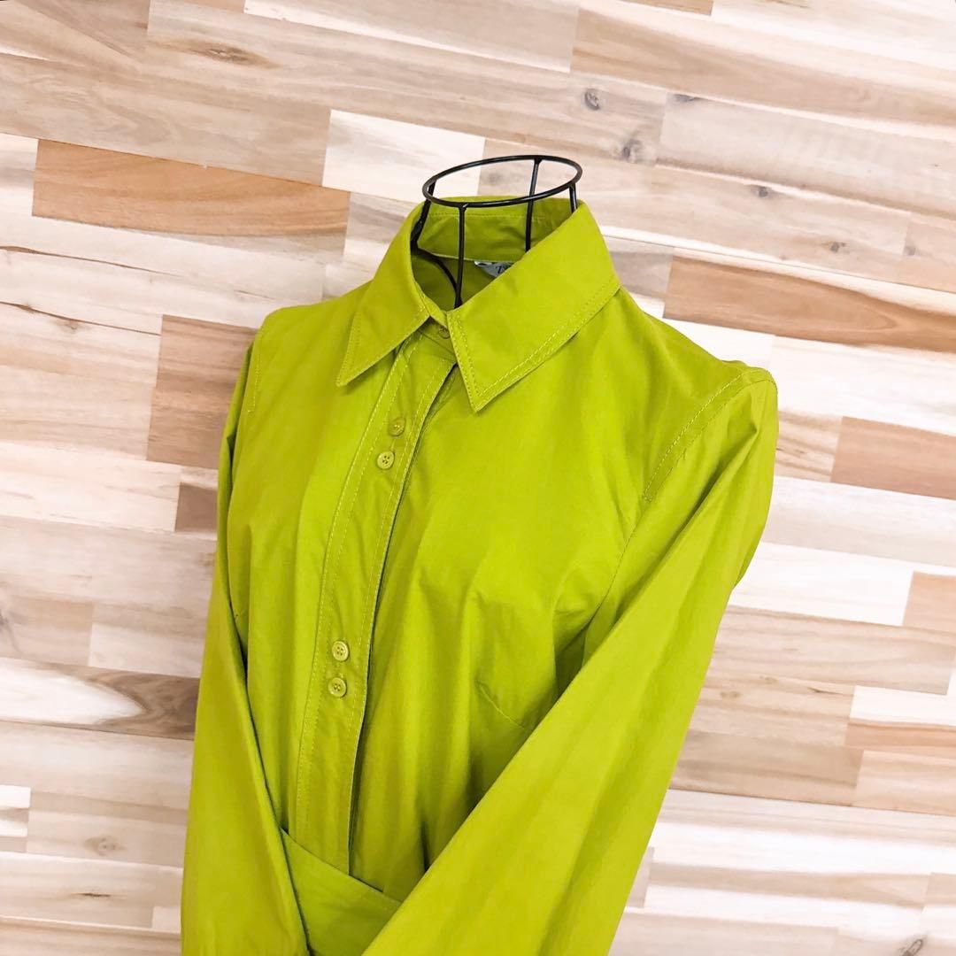 ザラ 花柄 刺繍 カットワーク ロング シャツ ワンピース XS 黄緑