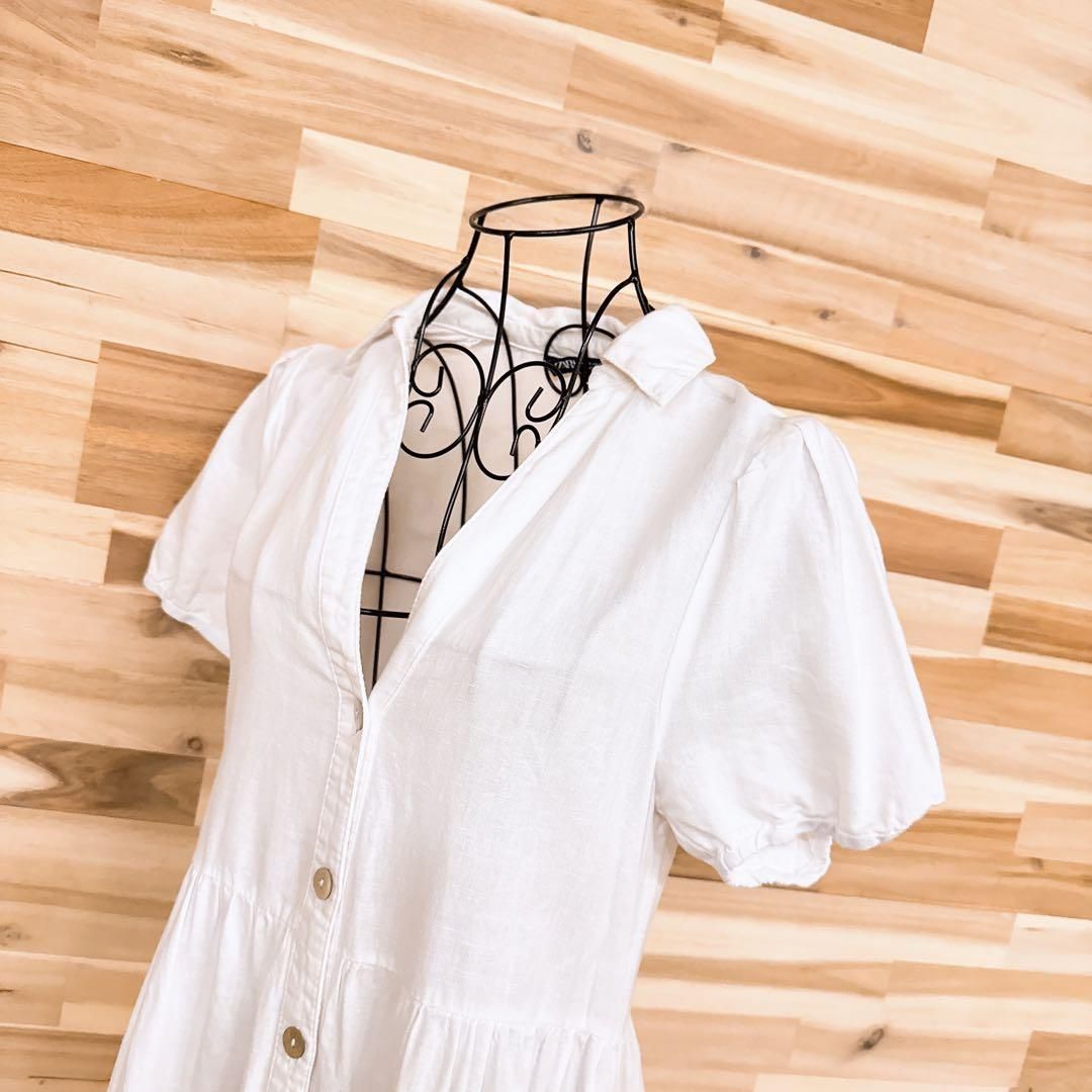 ザラ リネン×コットン ブレンド ティアード ロング ワンピース XS 白