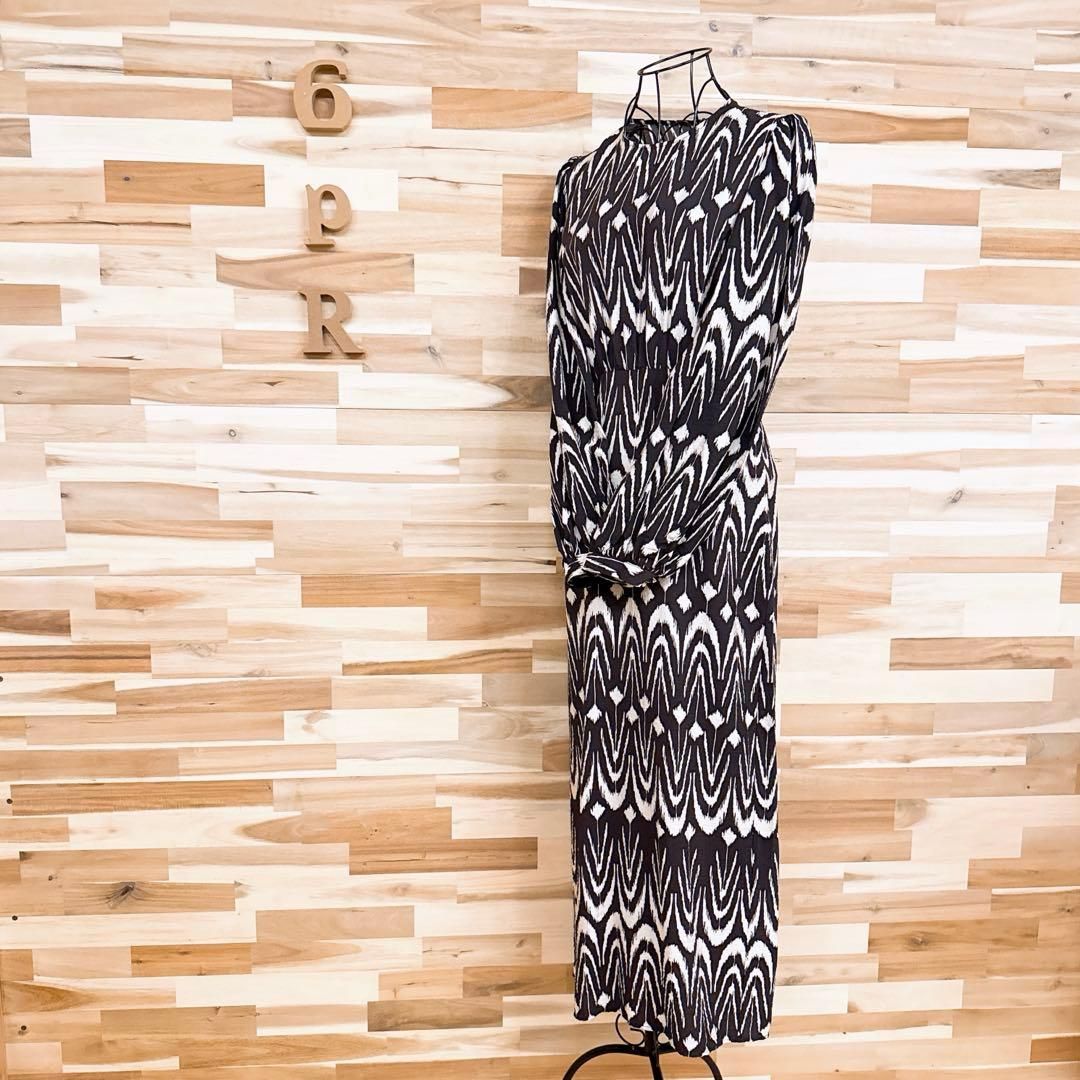 ザラ カットアウト ロング ワンピース ネイティブ柄 エスニック XS 黒 白