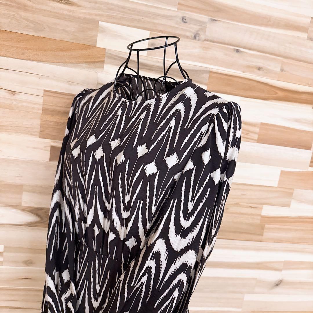 ザラ カットアウト ロング ワンピース ネイティブ柄 エスニック XS 黒×白