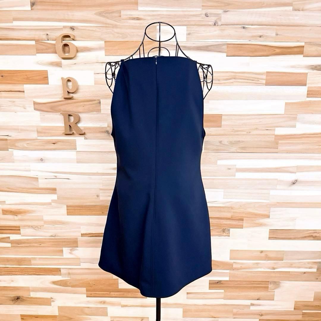  ザラ ミニ キャミ ワンピース 飾りボタン レイヤード L 紺ネイビー×黒 ノースリーブ ミニワンピース