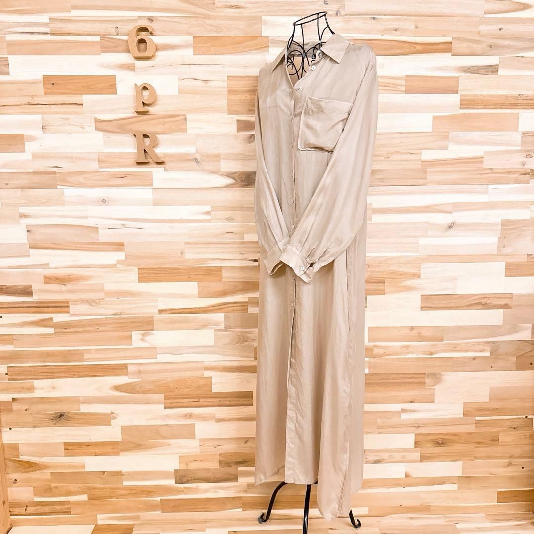 ザラ キュプラ ロング シャツ ワンピース ナチュラル S ベージュ