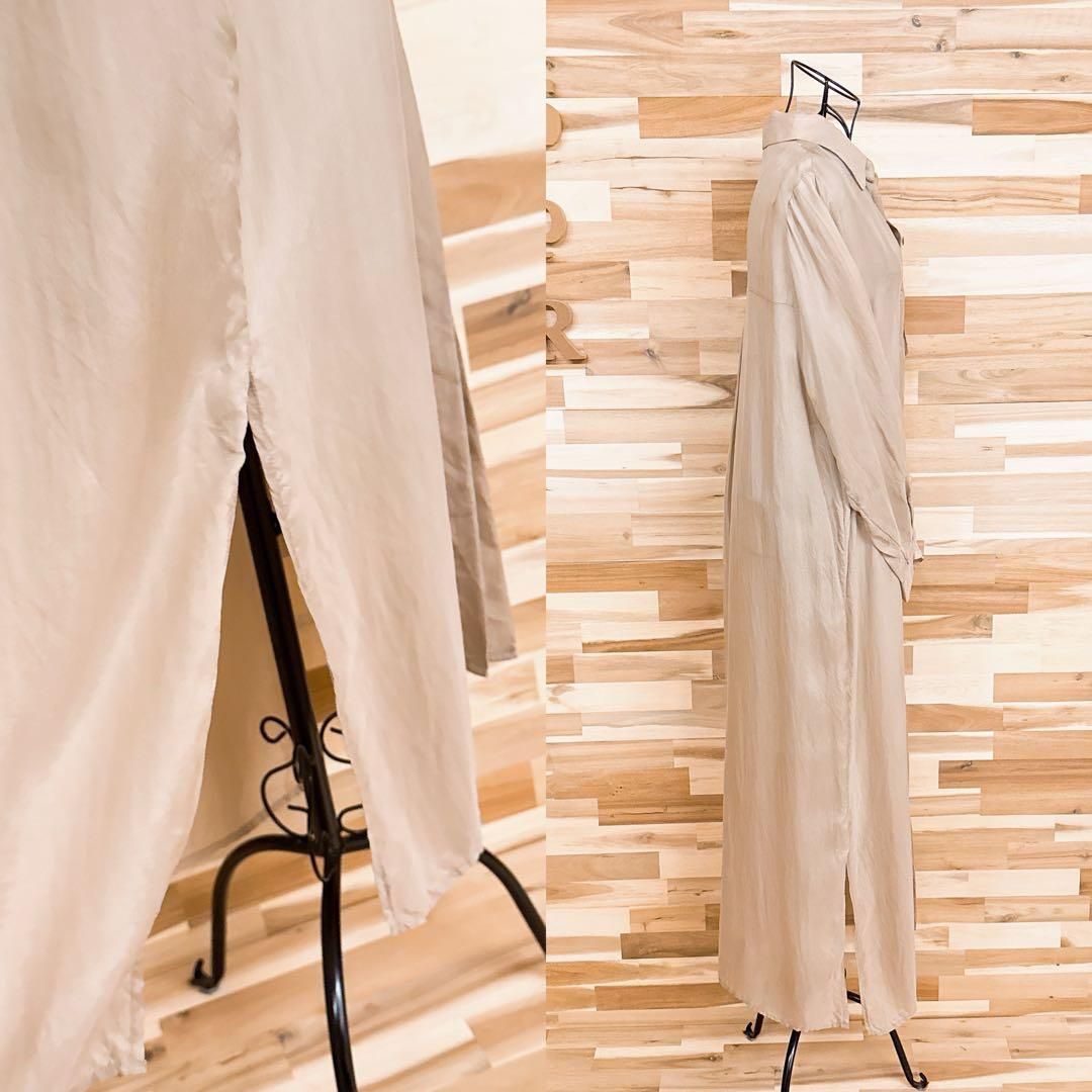  ザラ キュプラ ロング シャツ ワンピース ナチュラル S ベージュ 長袖 七分袖 シャツワンピース