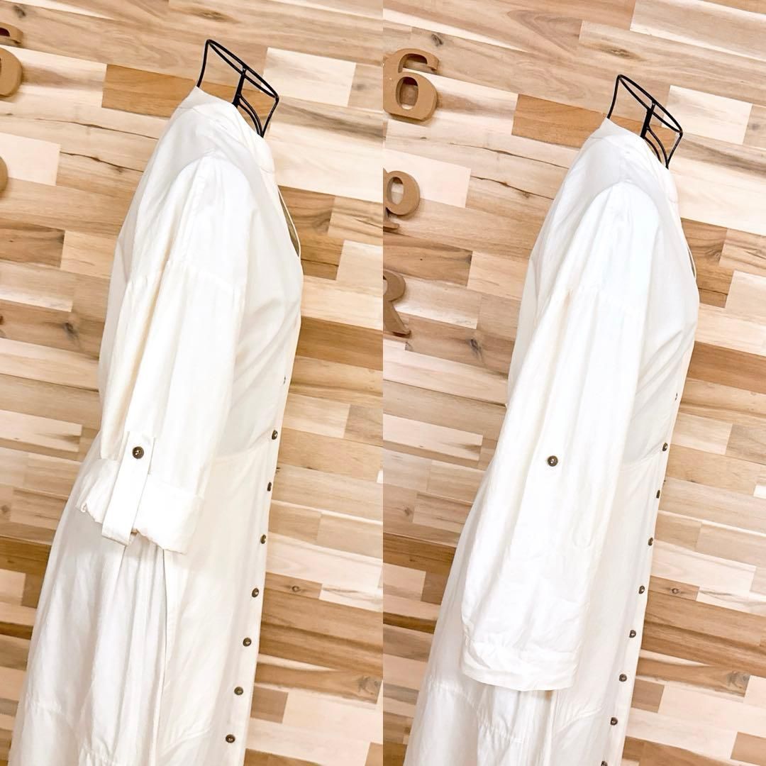  ザラ コットン 七分丈ロールアップ ロング ワンピース XSアイボリー 長袖 七分袖 シャツワンピース