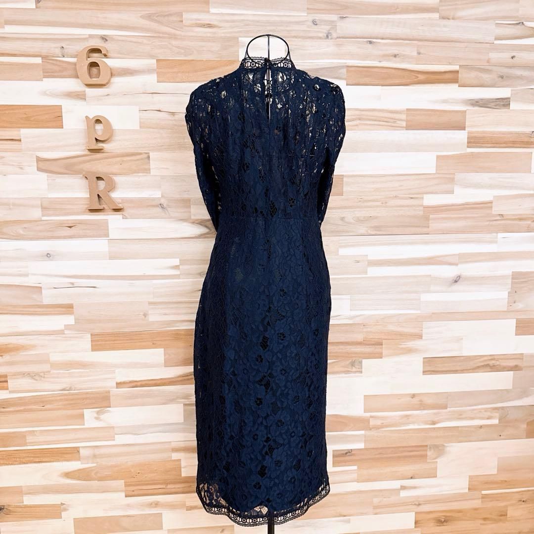  ザラ 透け感シースルー 花柄 刺繍 総レース ドレス ワンピース M 紺×黒 長袖 七分袖 その他