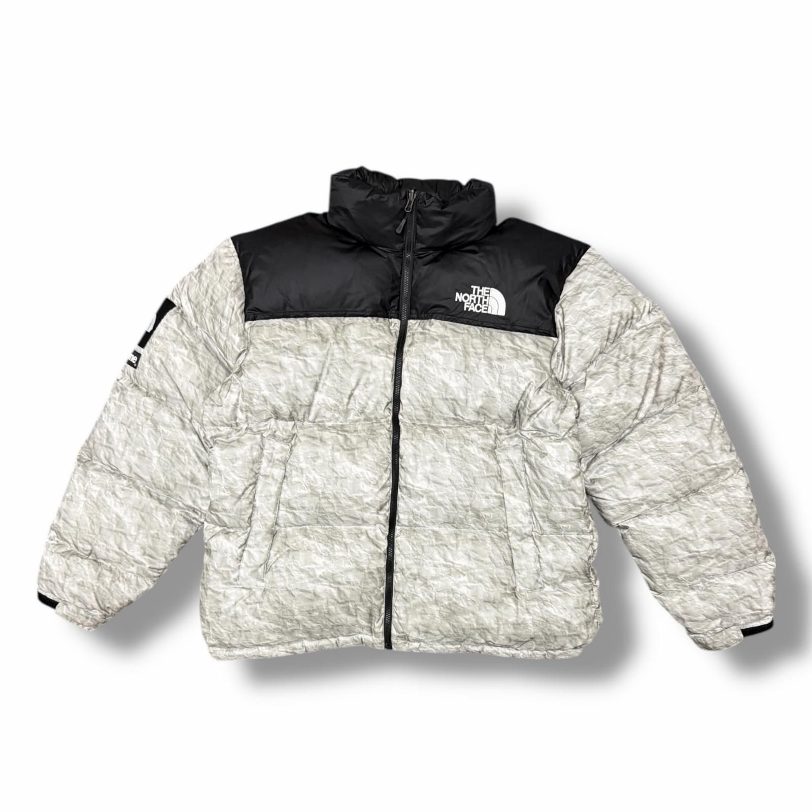 正規 Supreme × THE NORTH FACE 19AW Paper Print Nuptse Jacket ペーパープリントヌプシジャケット ダウンジャケット シュプリーム ザノースフェイス ND91806I グレー系 XL 2771M