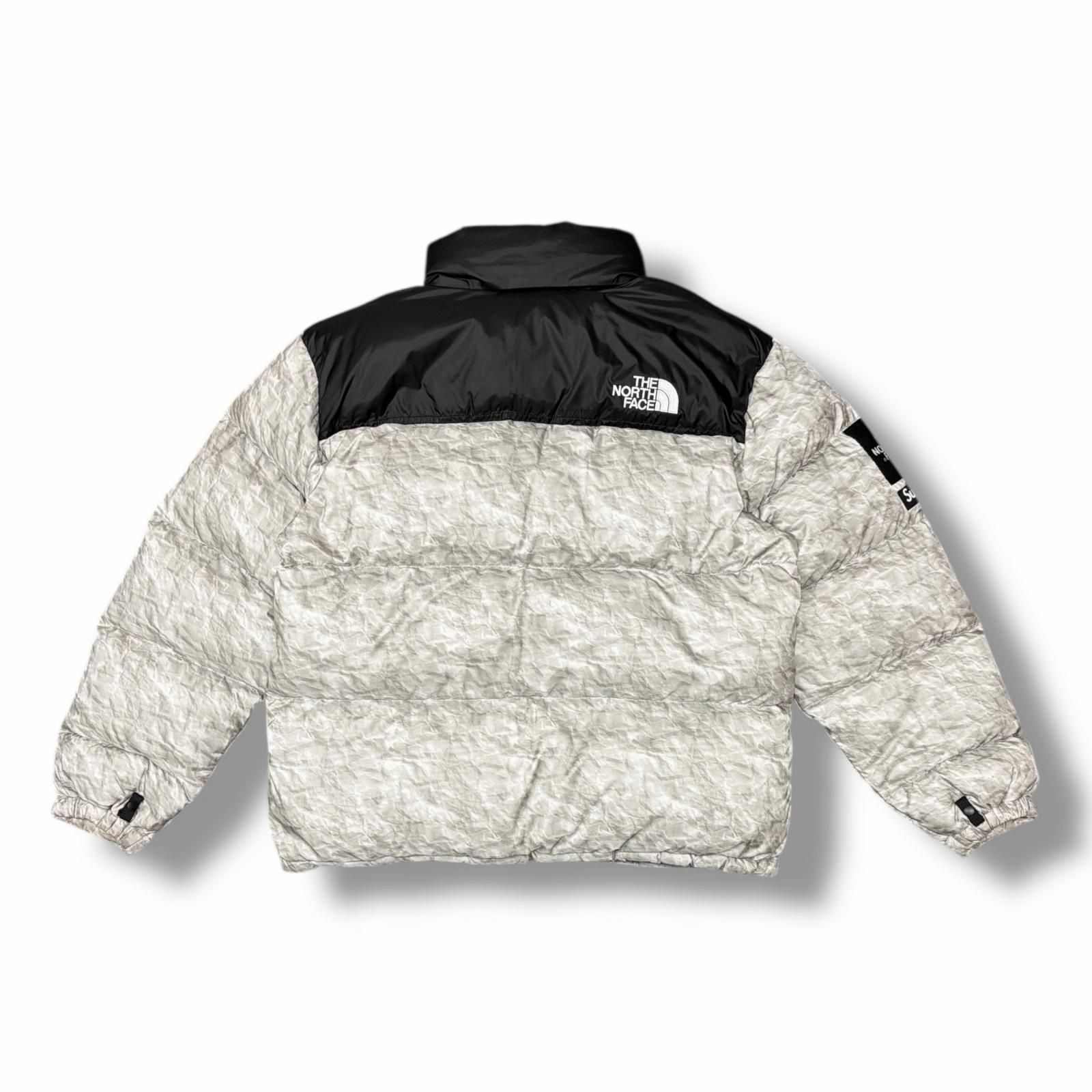 正規 Supreme × THE NORTH FACE 19AW Paper Print Nuptse Jacket ペーパープリントヌプシジャケット ダウンジャケット シュプリーム ザノースフェイス ND91806I グレー系 XL 2771M
