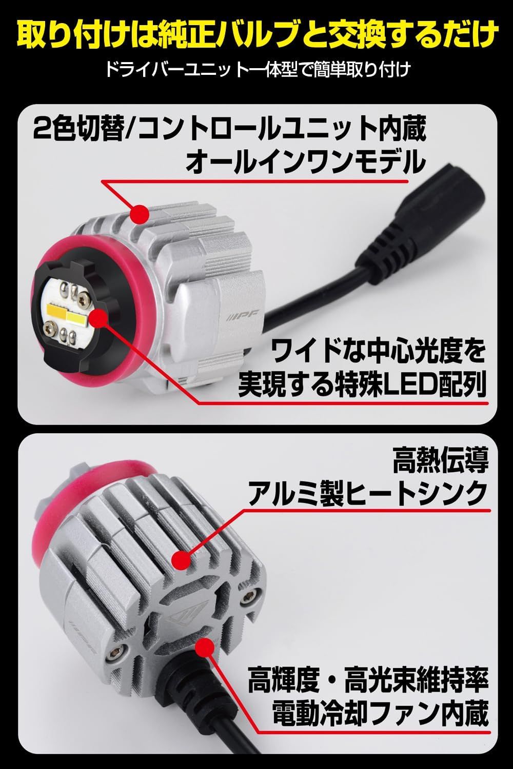 IPF フォグランプ LED 車用 L1B 3000lm 2色切替 2600K⇄6500K イエロー