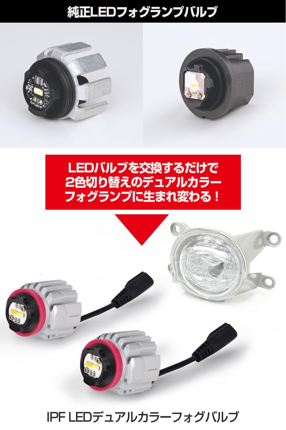 IPF フォグランプ LED 車用 L1B 3000lm 2色切替 2600K⇄6500K イエロー